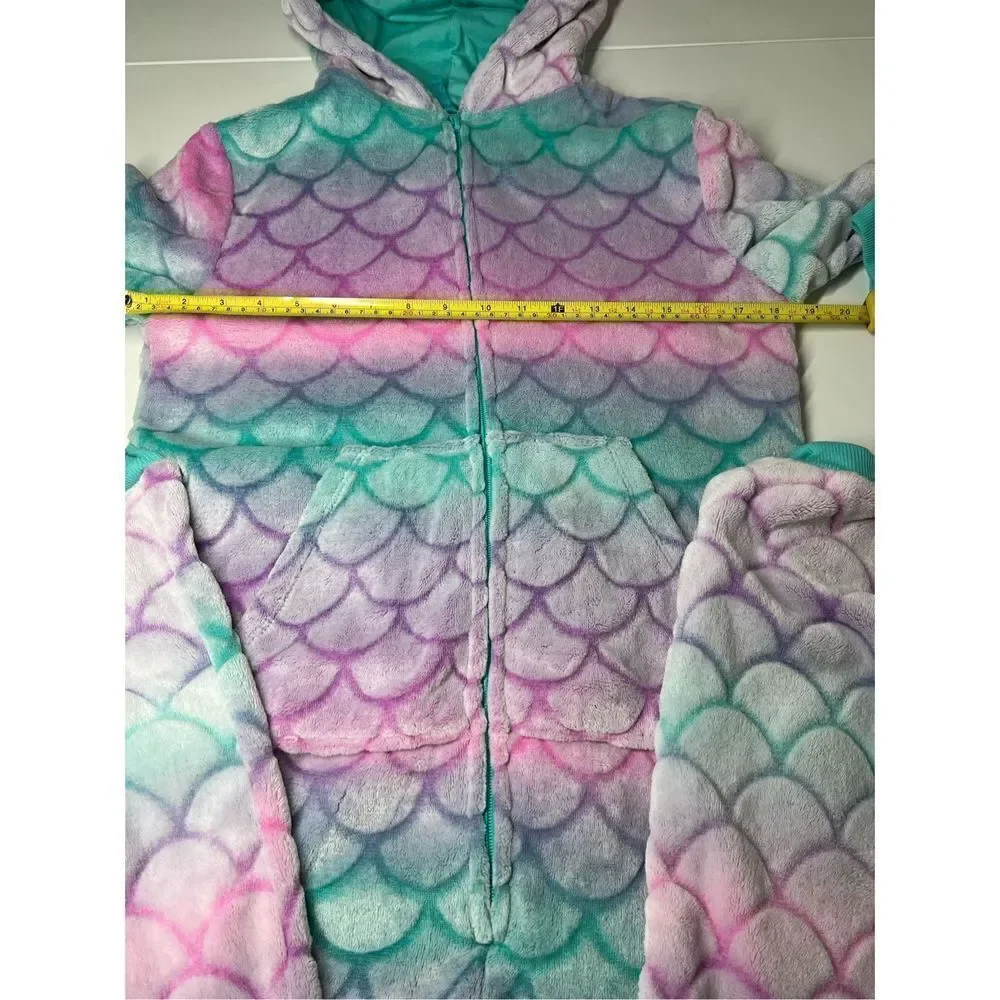 Cat & Jack Mermaid Hoodie Pajama Romper Multicolor Long Sleeve Size XL (…